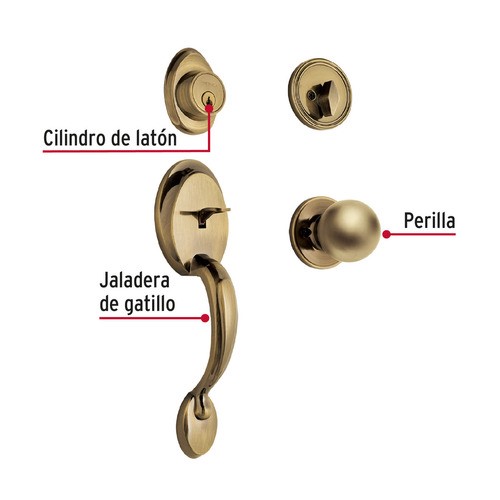 Juego Chapas Puerta Principal Cerradura Hermex Cep-21pjp Latón antiguo Jaladera Color Latón Antiguo