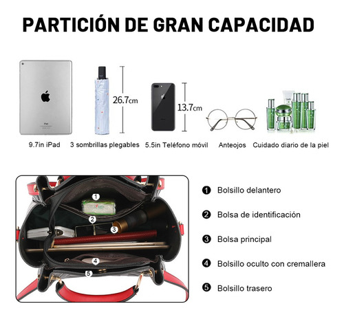 Bolsa Negra Mochila Dama Bolsa De Mano Gran Capacidad