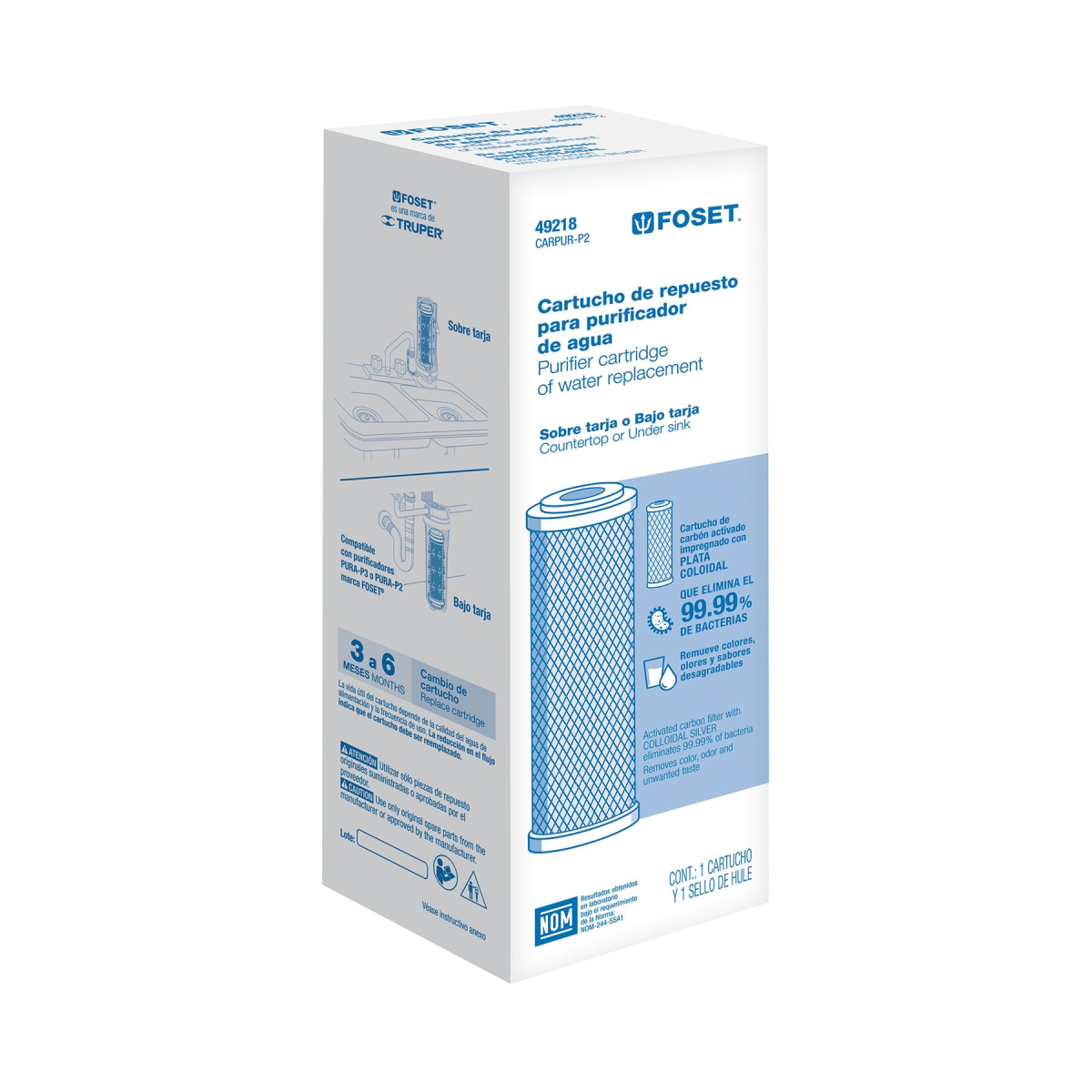 CARTUCHO DE REPUESTO PARA PURIFICADOR DE AGUA FOSET 49218