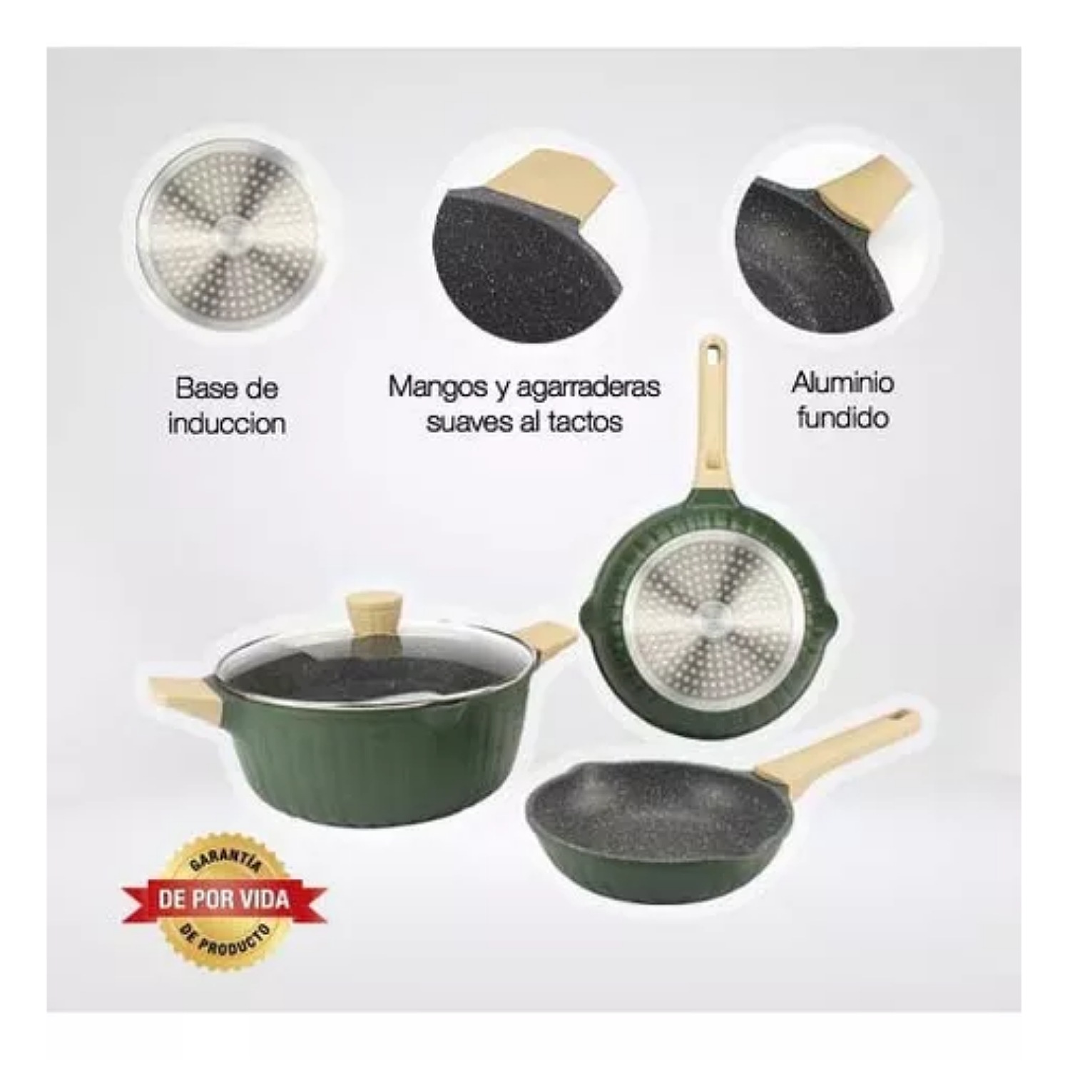  Bateria De Aluminio Fundido  Green70  4 Pzas Crown Baccara Elegante y Duradera