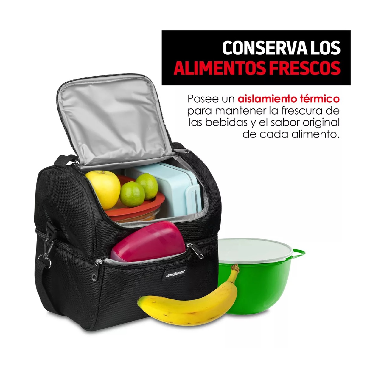 Lonchera Térmica de Doble Compartimento Color Negro