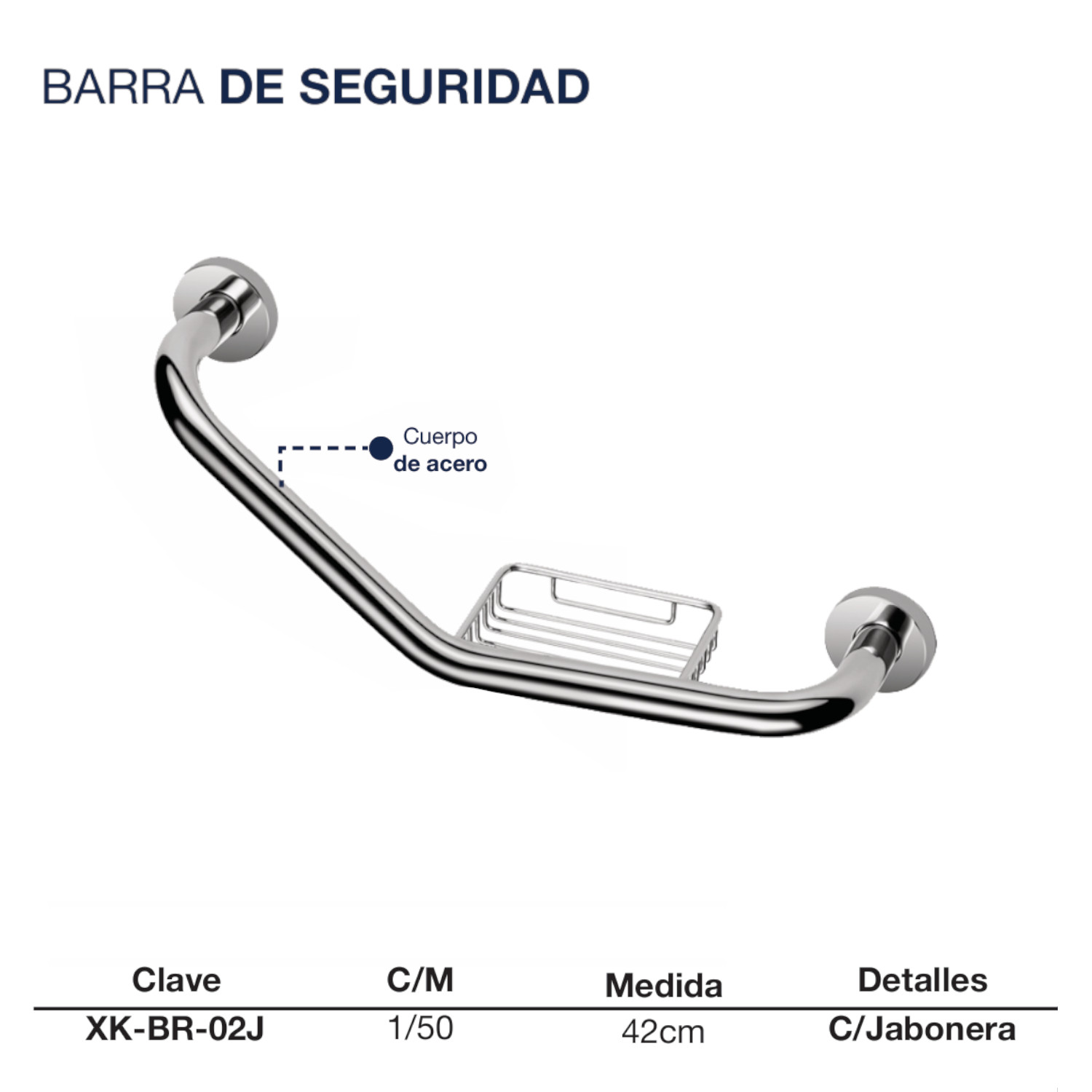 Barra Agarradera Sujeción 42 Cm Con Jabonera Acero Inoxidable Baño