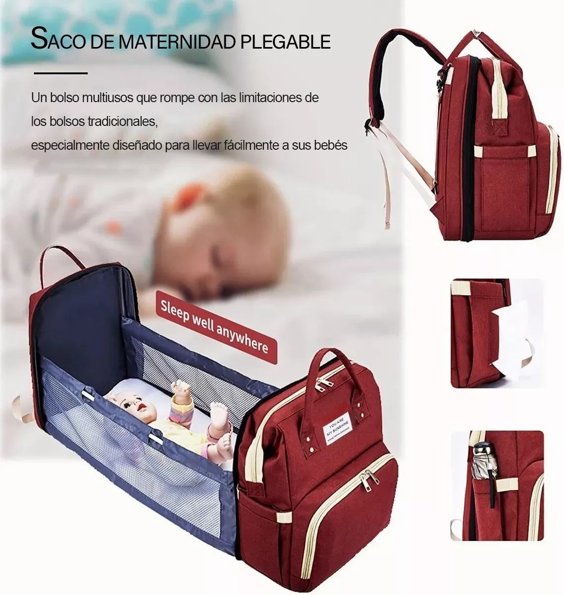 Bolso Mochila Multiuso Para Bebe Mochila Pañales Cuna Impermeable