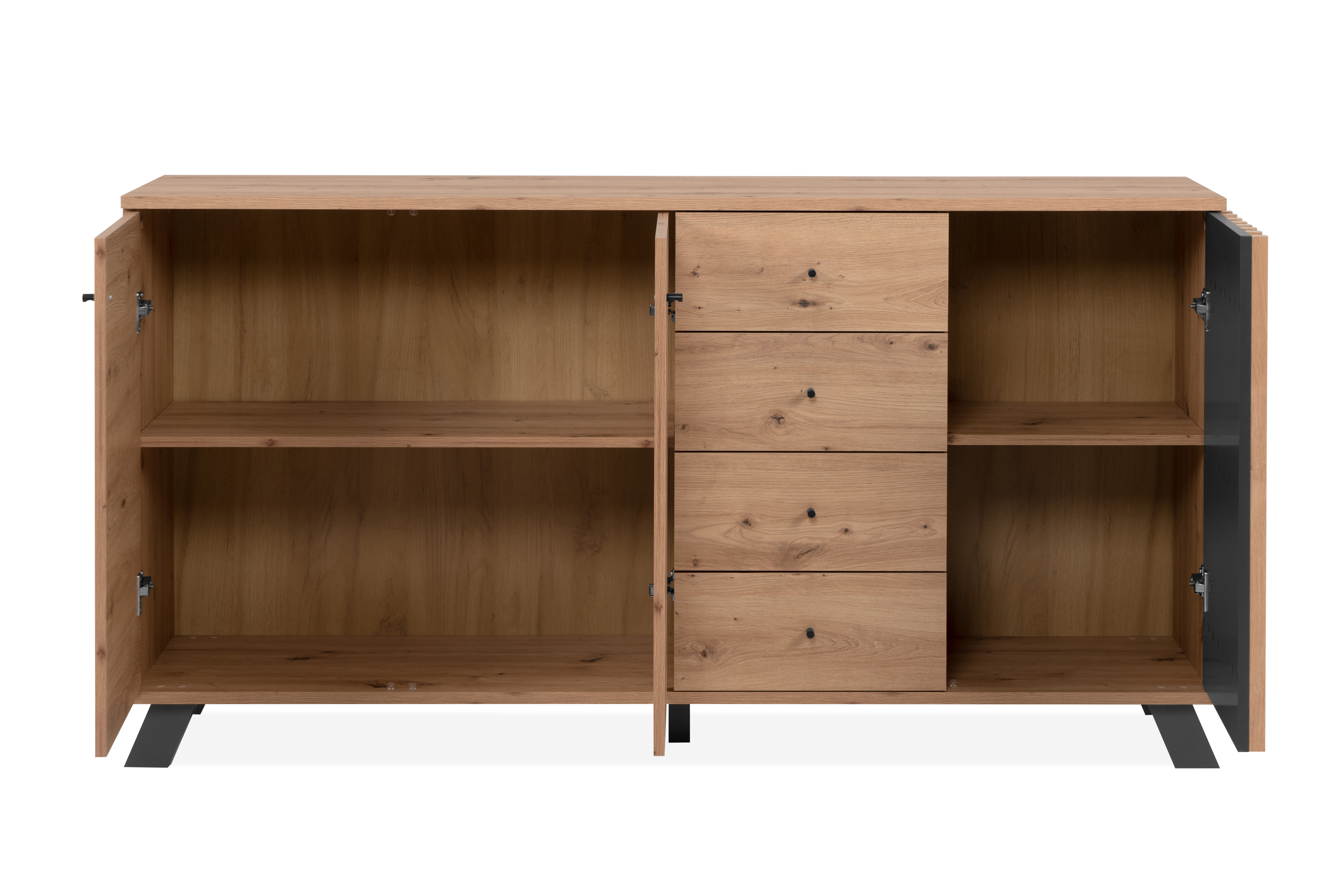 Credenza Roble y Gris Oscuro con 4 Cajones y 3 Puertas con Entrepaños Hecha de Madera Industrial