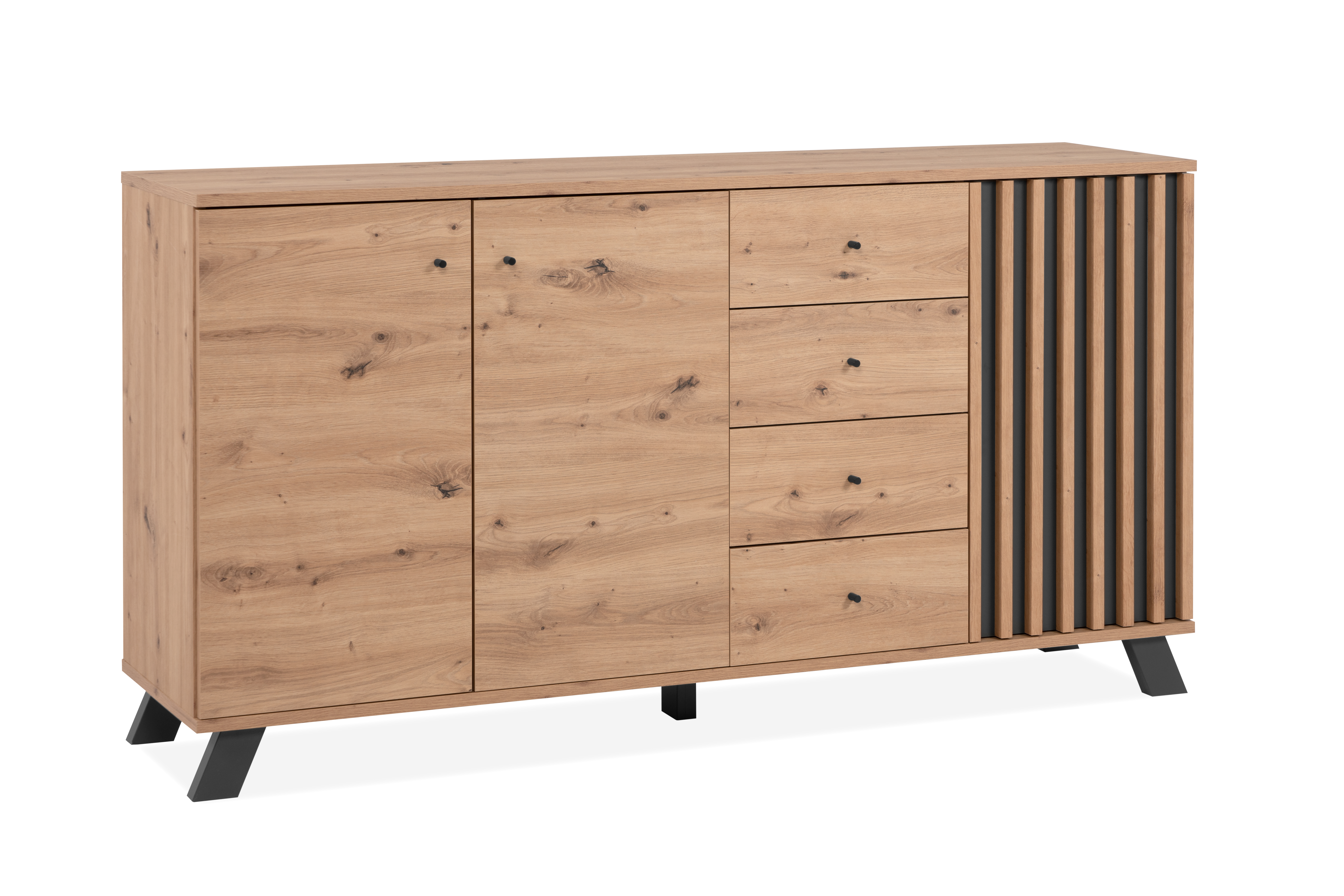 Credenza Roble y Gris Oscuro con 4 Cajones y 3 Puertas con Entrepaños Hecha de Madera Industrial