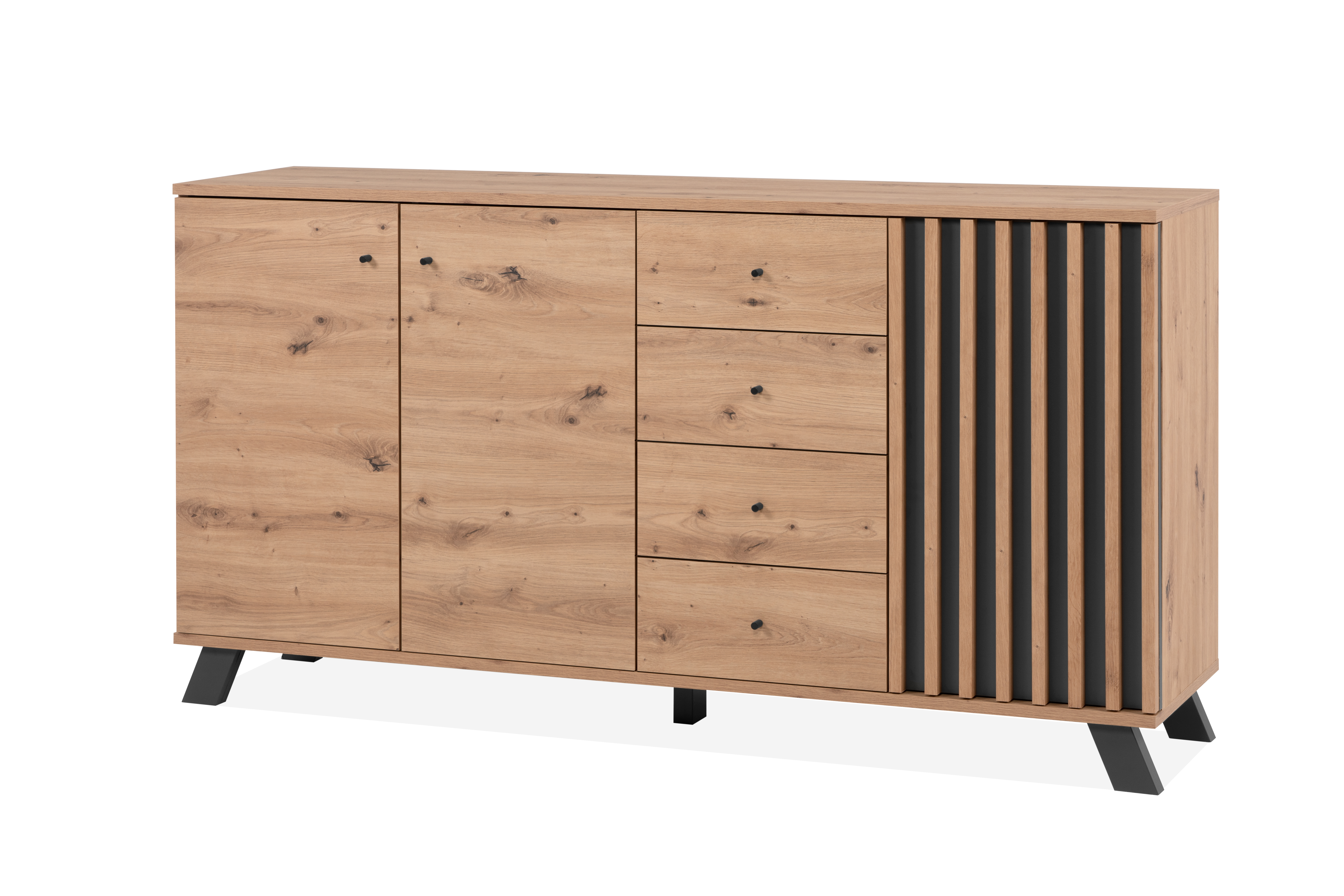 Credenza Roble y Gris Oscuro con 4 Cajones y 3 Puertas con Entrepaños Hecha de Madera Industrial