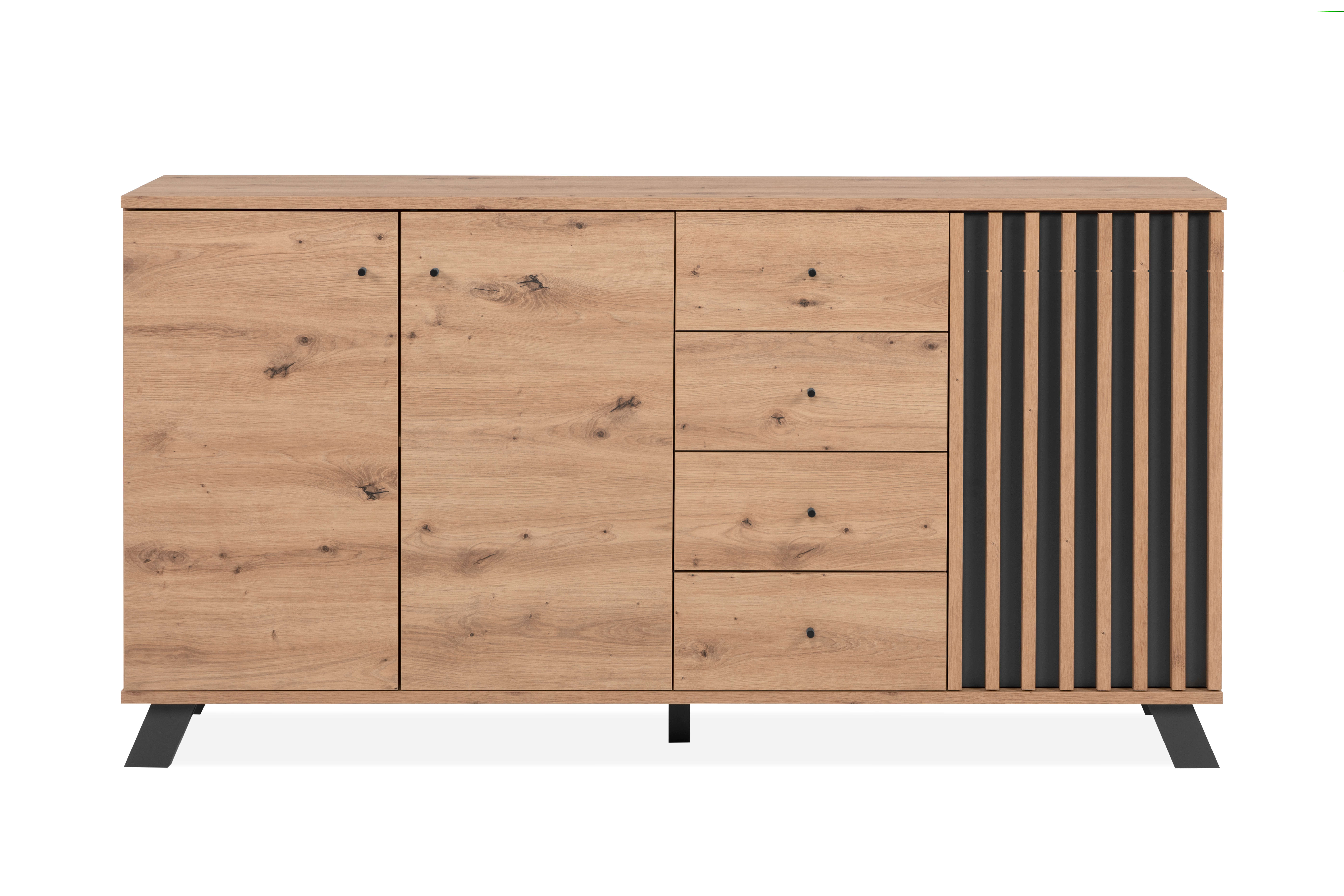 Credenza Roble y Gris Oscuro con 4 Cajones y 3 Puertas con Entrepaños Hecha de Madera Industrial