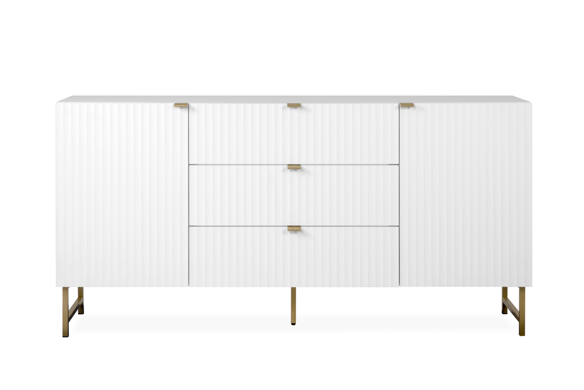 Credenza Blanca con 3 Cajones y 2 Puertas Hecha de Madera Industrial y Base de Metal