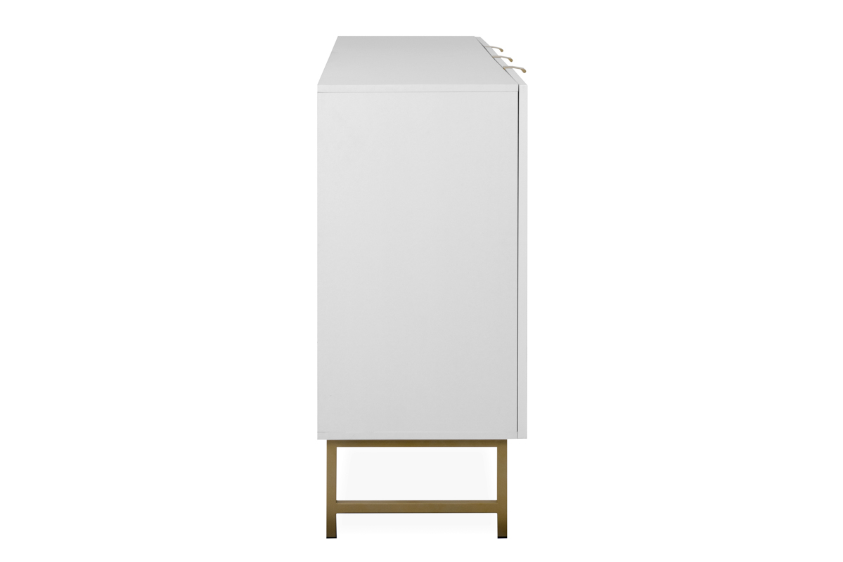 Credenza Blanca con 3 Cajones y 2 Puertas Hecha de Madera Industrial y Base de Metal
