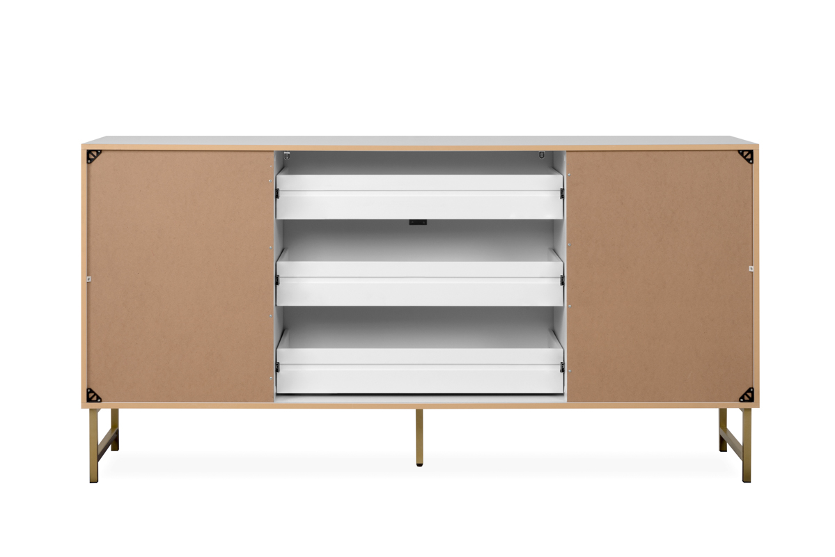 Credenza Blanca con 3 Cajones y 2 Puertas Hecha de Madera Industrial y Base de Metal