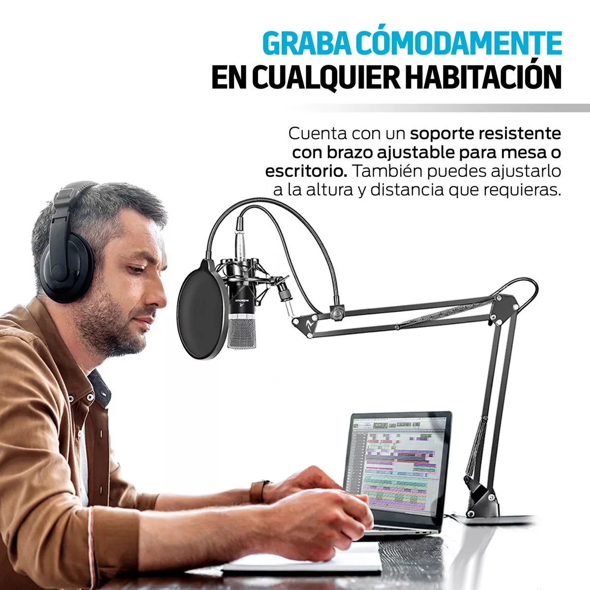 Micrófono Condensador Profesional con Brazo Ajustable