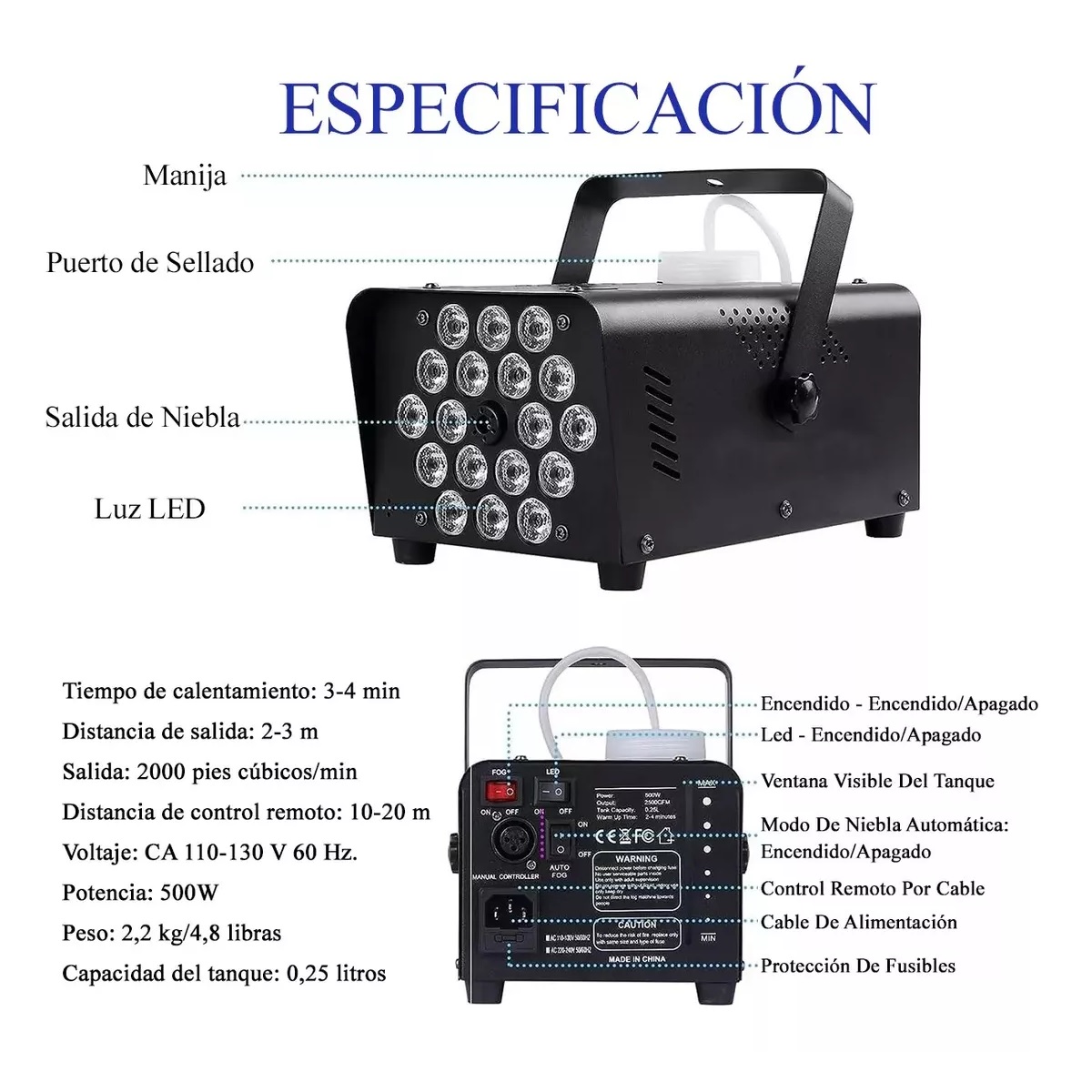 Maquina De Humo 500w Alta Densidad Dmx Led Rgb Color Negro 