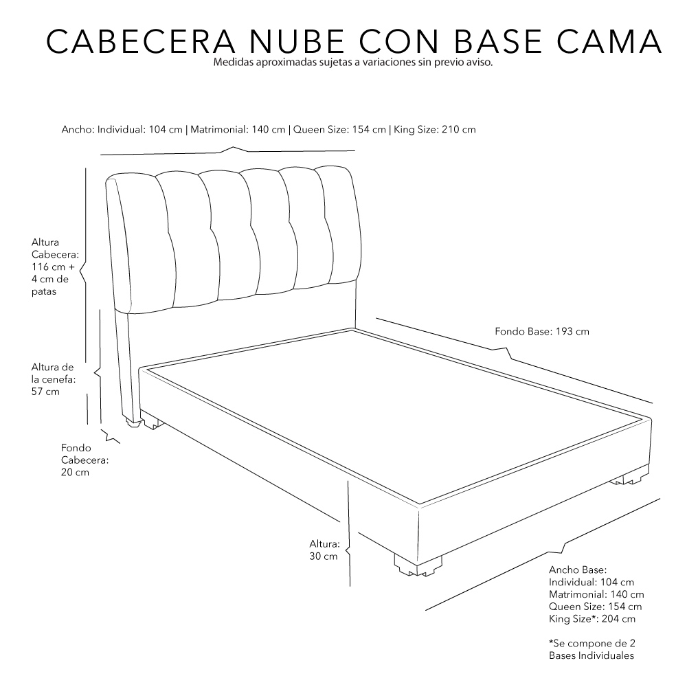 Cabecera Individual Dicasa Nube con Base Cama Orleans Azul