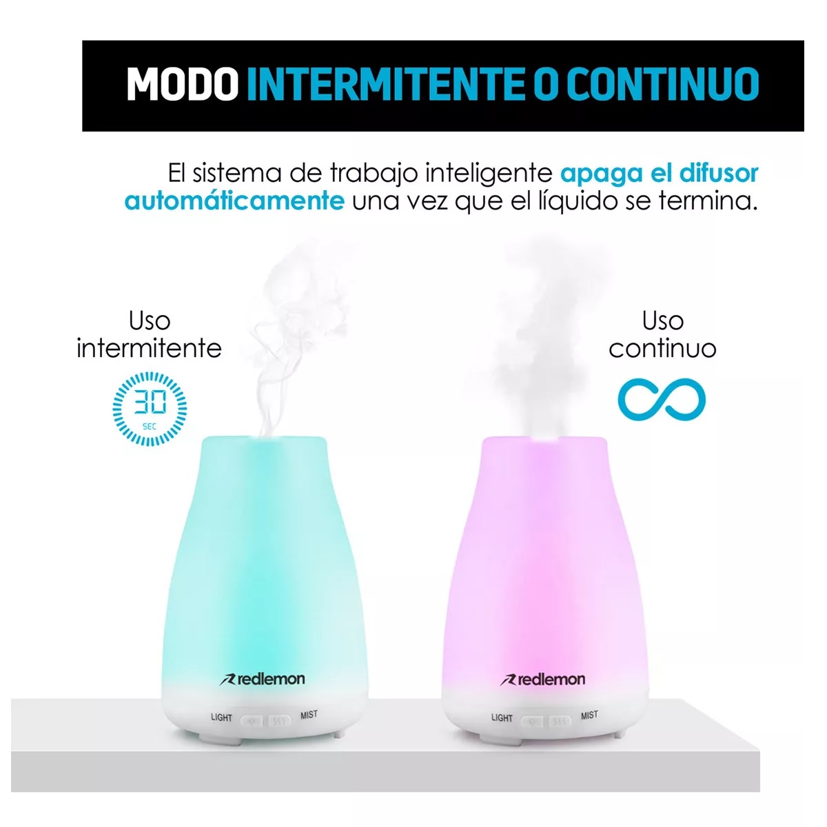 Difusor de Aceites Esenciales y Aromaterapia, con 7 Luces LED, 100ml.