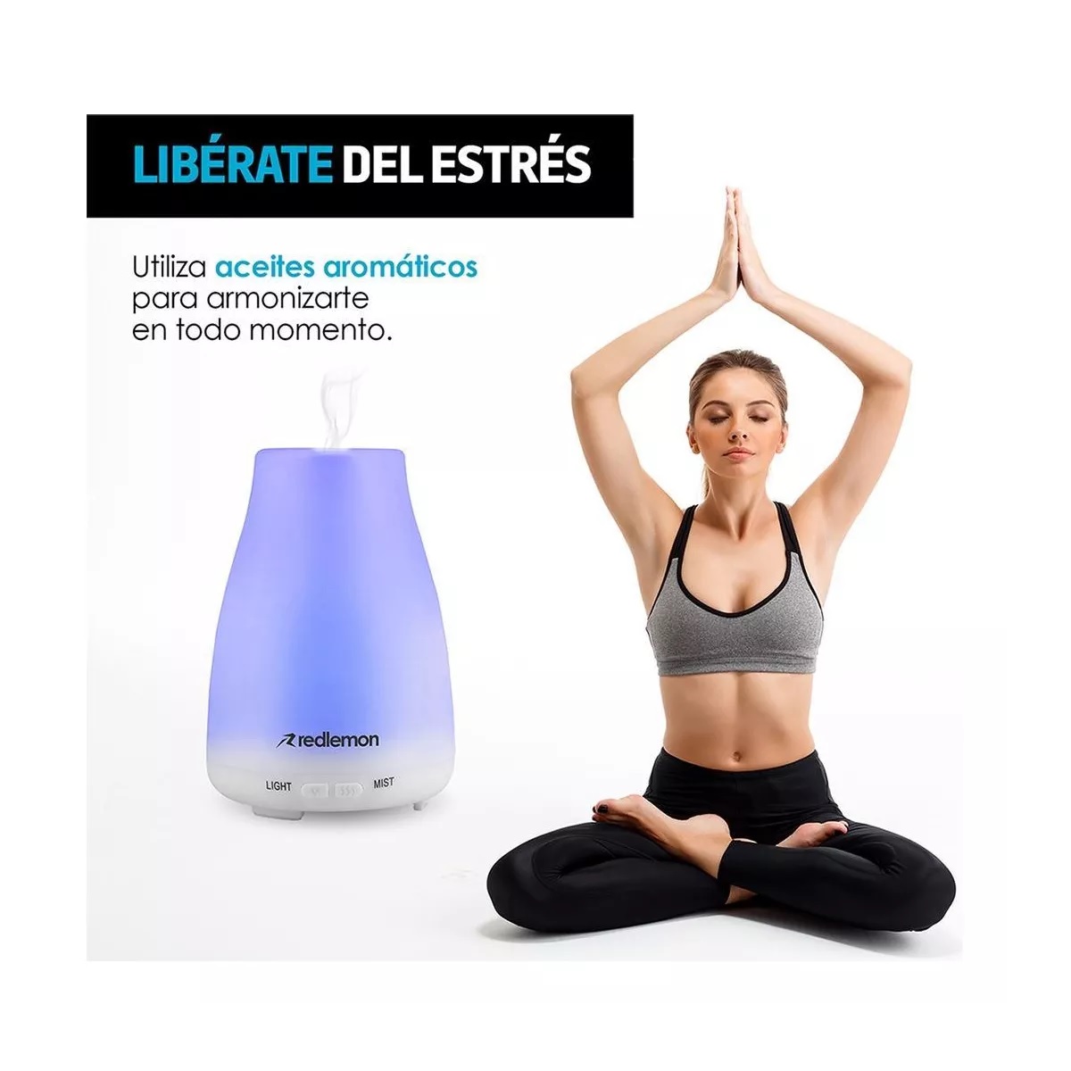Difusor de Aceites Esenciales y Aromaterapia, con 7 Luces LED, 100ml.