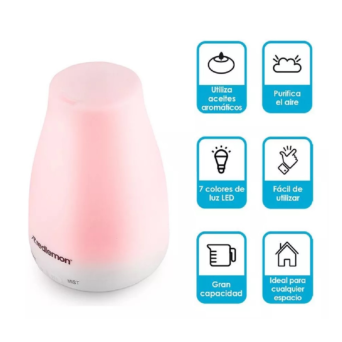 Difusor de Aceites Esenciales y Aromaterapia, con 7 Luces LED, 100ml.