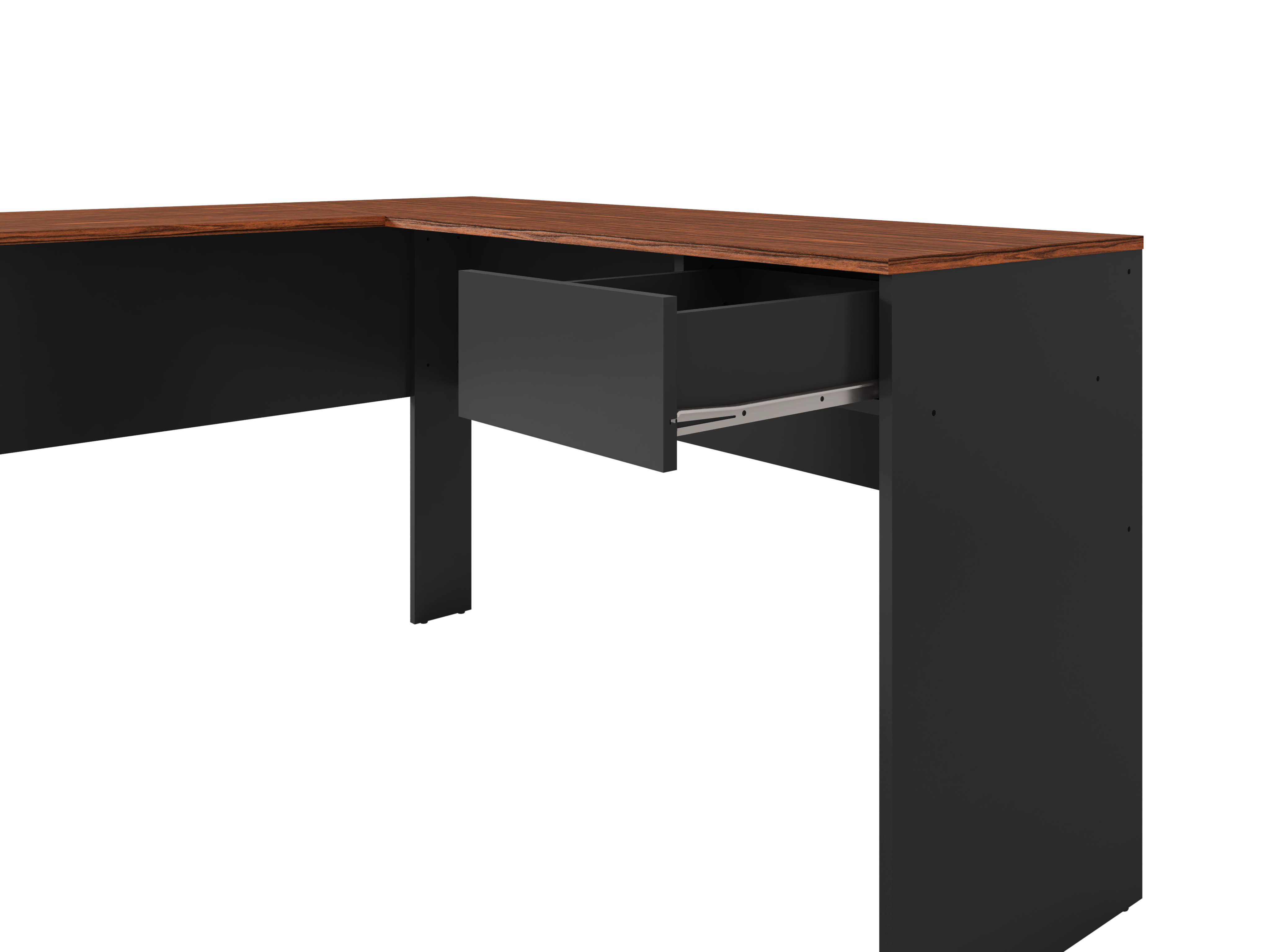 Escritorio Esquinero de Oficina Color Negro y Nogal con 1 Cajón y Estructura de Madera Procesada