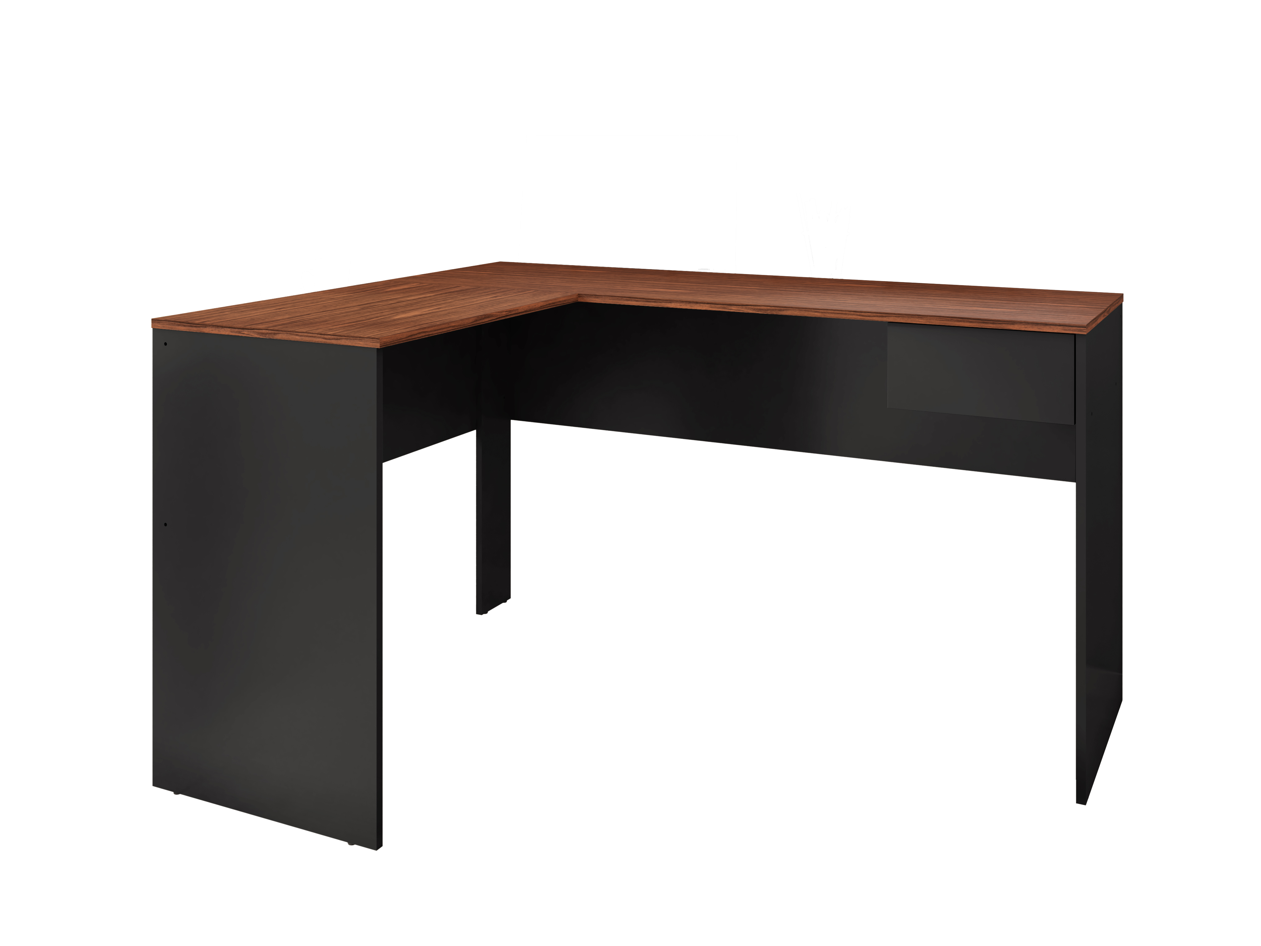 Escritorio Esquinero de Oficina Color Negro y Nogal con 1 Cajón y Estructura de Madera Procesada