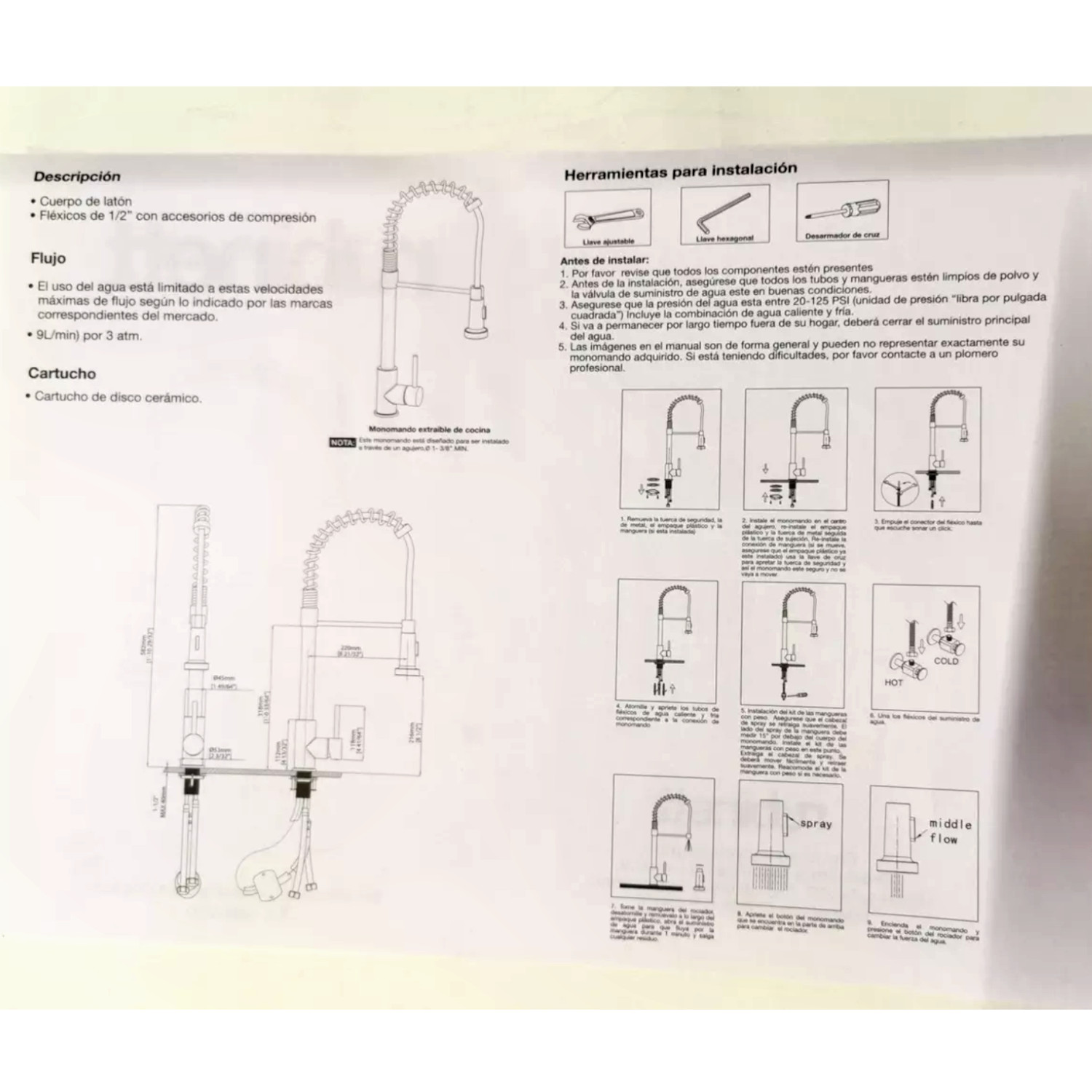 Llave Monomando Fregadero O Tarja Cocina Resorte Retractil Rubinett Acero Inoxidable 304 Industrial Cromado