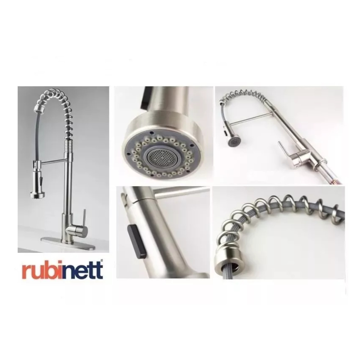 Llave Monomando Fregadero O Tarja Cocina Resorte Retractil Rubinett Acero Inoxidable 304 Industrial Cromado