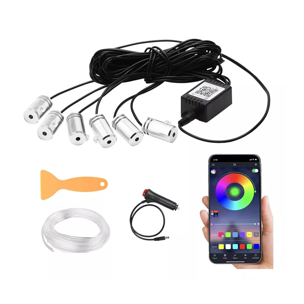 Tiras De  Interior Fibra Óptica Light 6 En 1 Rgb Coche  