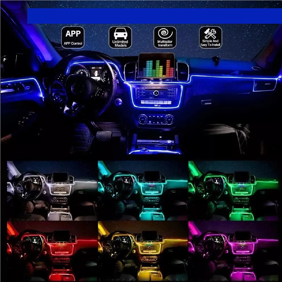 Tiras De  Interior Fibra Óptica Light 6 En 1 Rgb Coche  