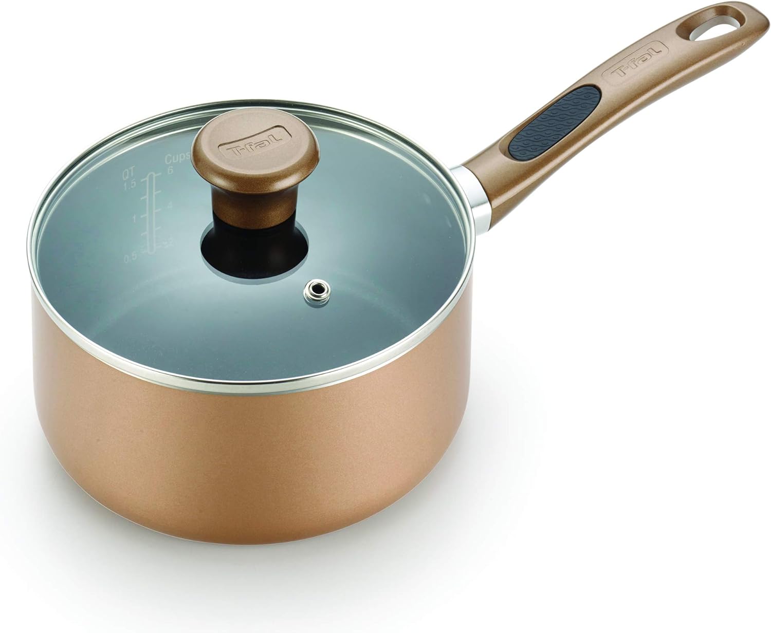 T-fal Batería de Cocina de 14 Piezas Excite, Antiadherente Proglide, Tecnología Thermo-Spot, Difussion Base, Incluye Escurridor y Juego de 5 Cucharas Medidoras, B036SE64