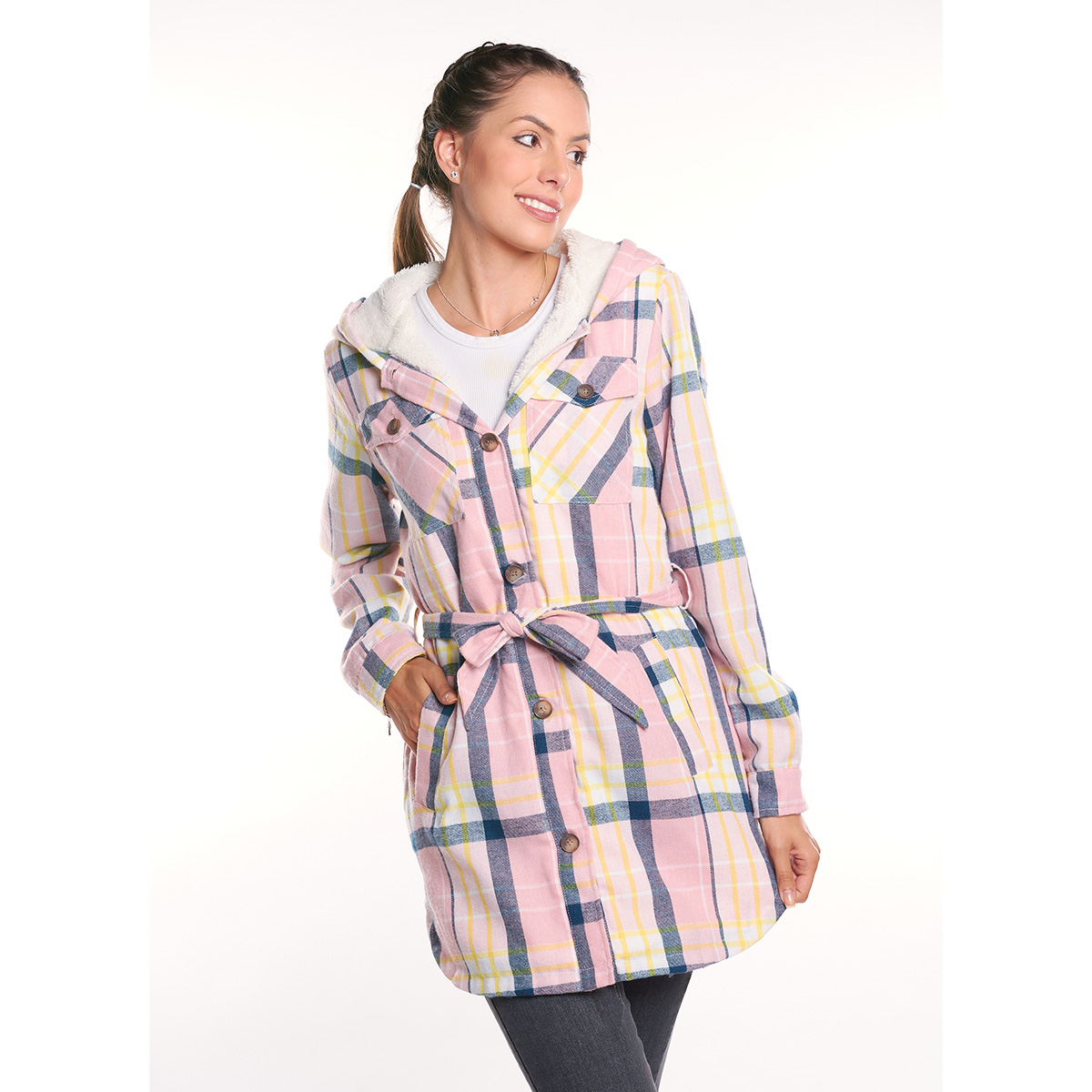 Cazadora Camisola a Cuadros Franela con borrega Mujer