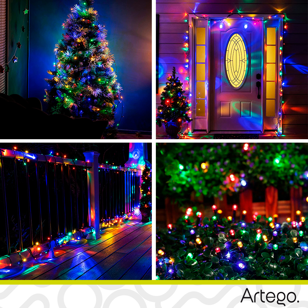 Luces serie 100 led interior exterior Decoración Navidad eventos bodas LED christmas string lights con temporizador Artego