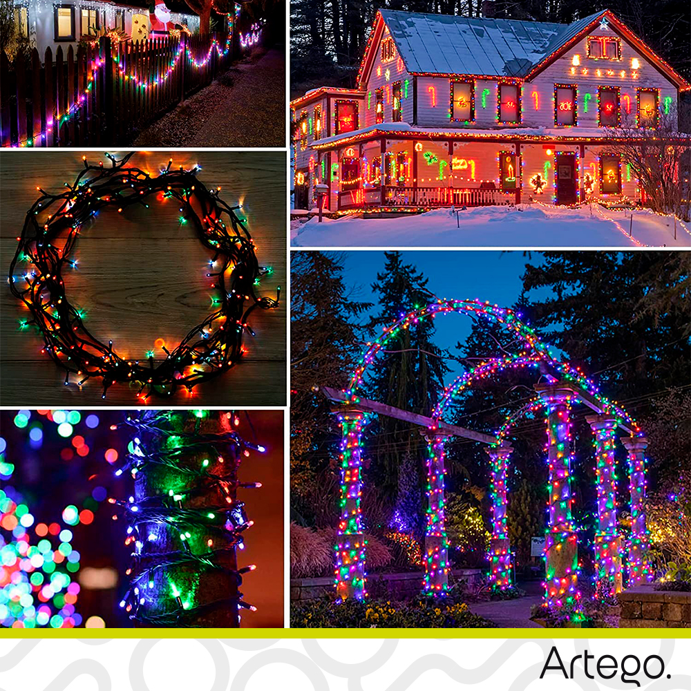 Luces serie 100 led interior exterior Decoración Navidad eventos bodas LED christmas string lights con temporizador Artego