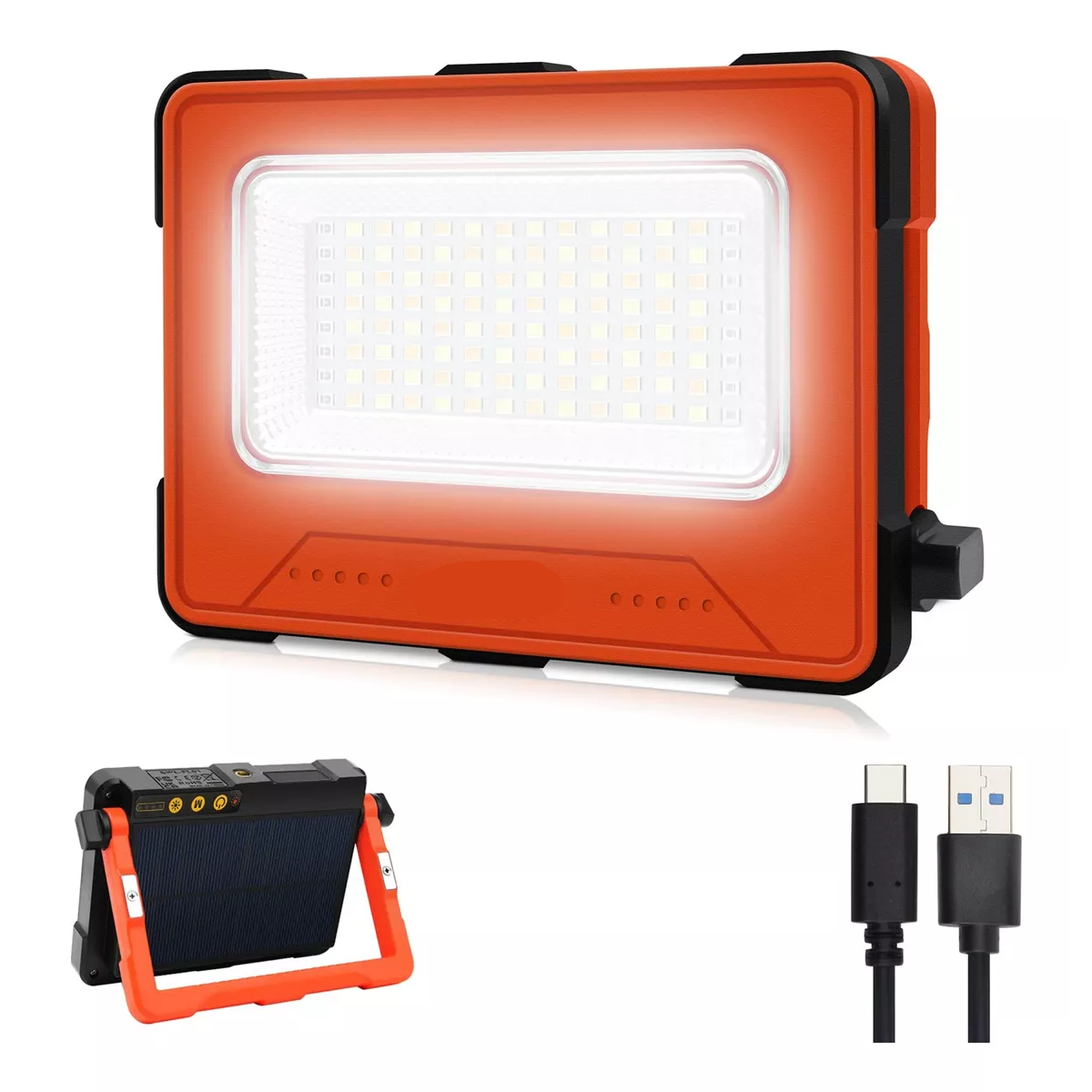 Foco De Usb Recargable Led Exterior Solar Reflector 10000mah Naranja