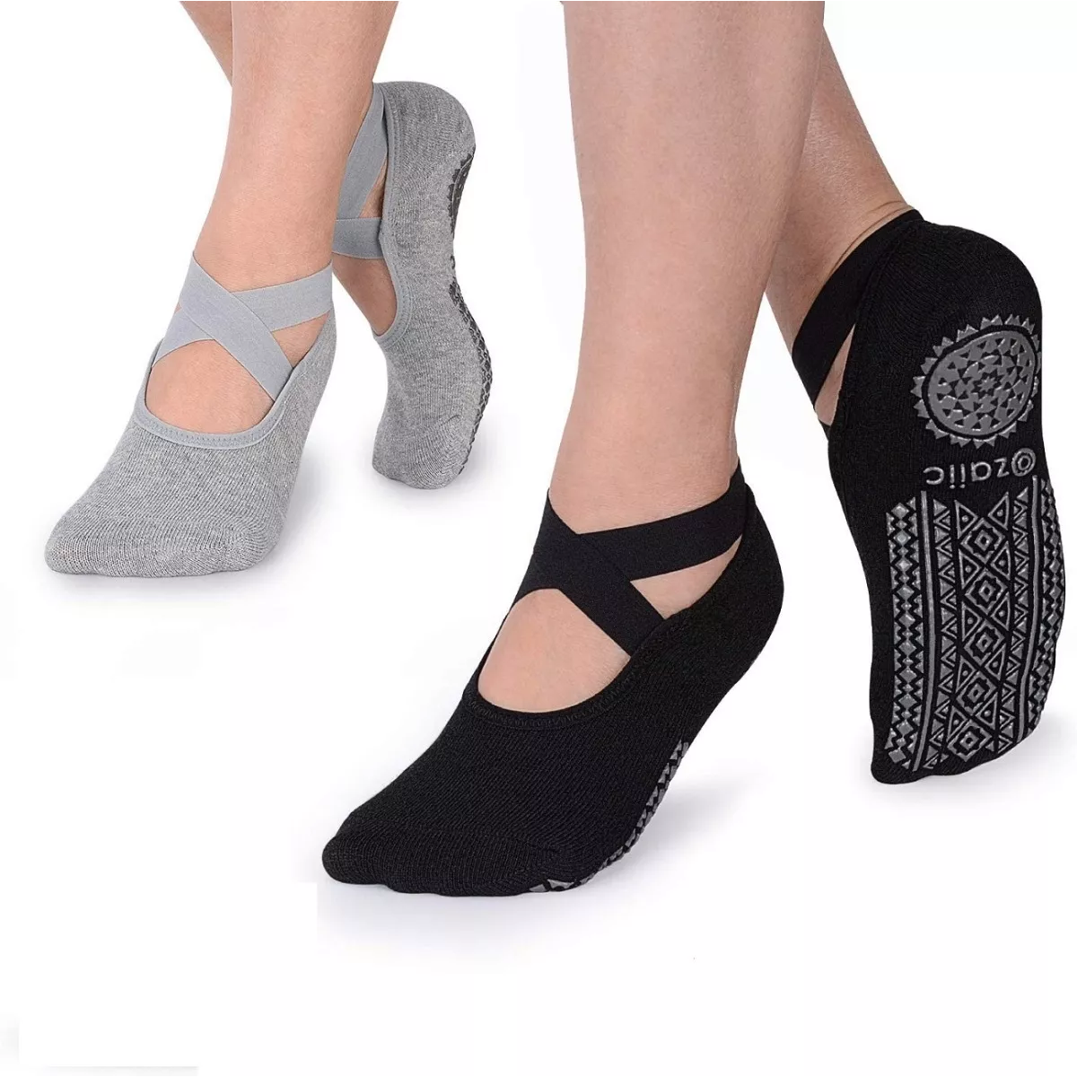 Calcetines De Yoga Danza Pilates Antiderrapantes 5 Pares Black+Gray