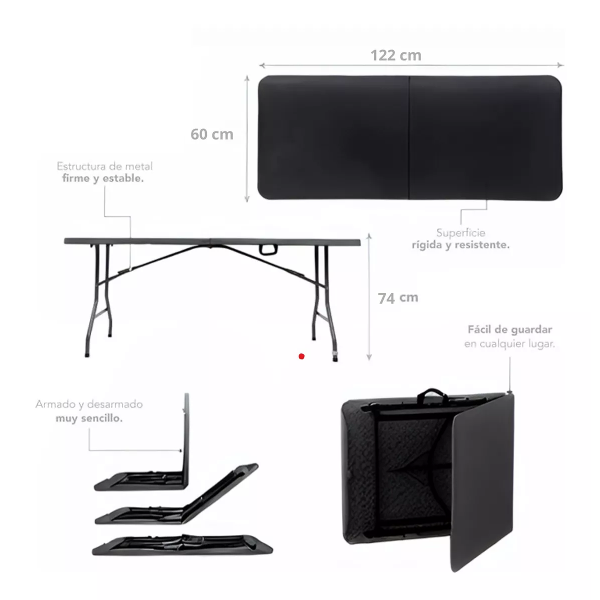 Mesa Jardin Negra Plegable Plástico Para Exterior 122x74x60