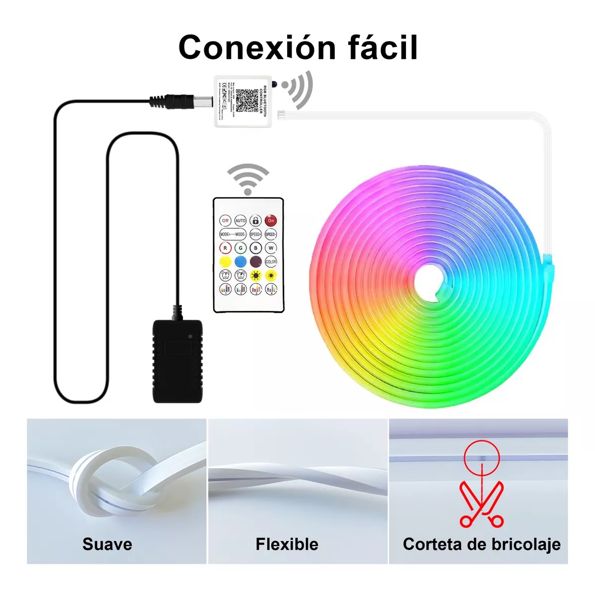 Led Luz Neón Flex Bluetooth Rgb Ip68 Luces Para Cuarto 6m