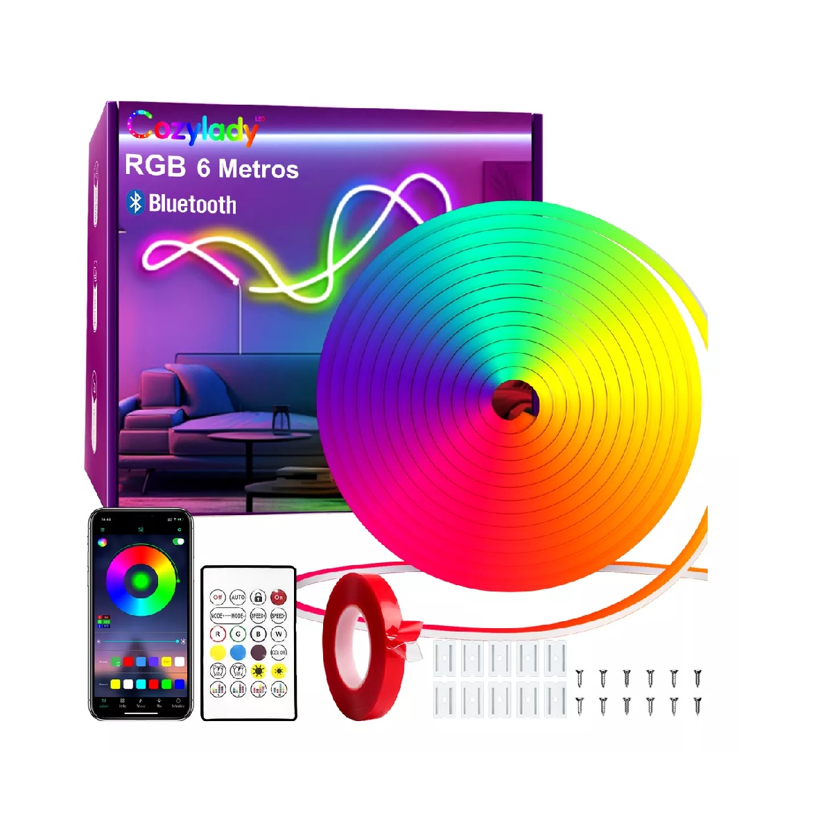 Led Luz Neón Flex Bluetooth Rgb Ip68 Luces Para Cuarto 6m