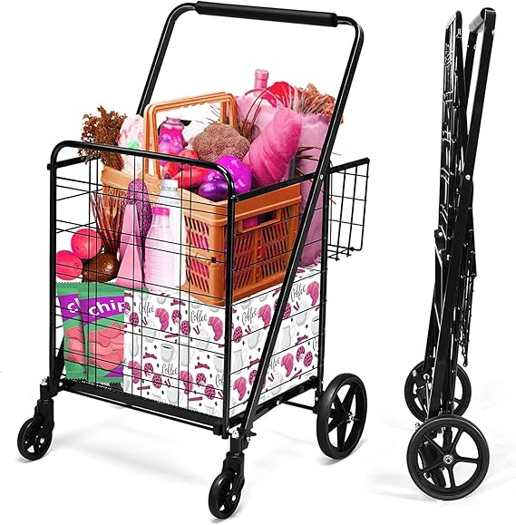 A Carrito de Compras de Metal con Ruedas