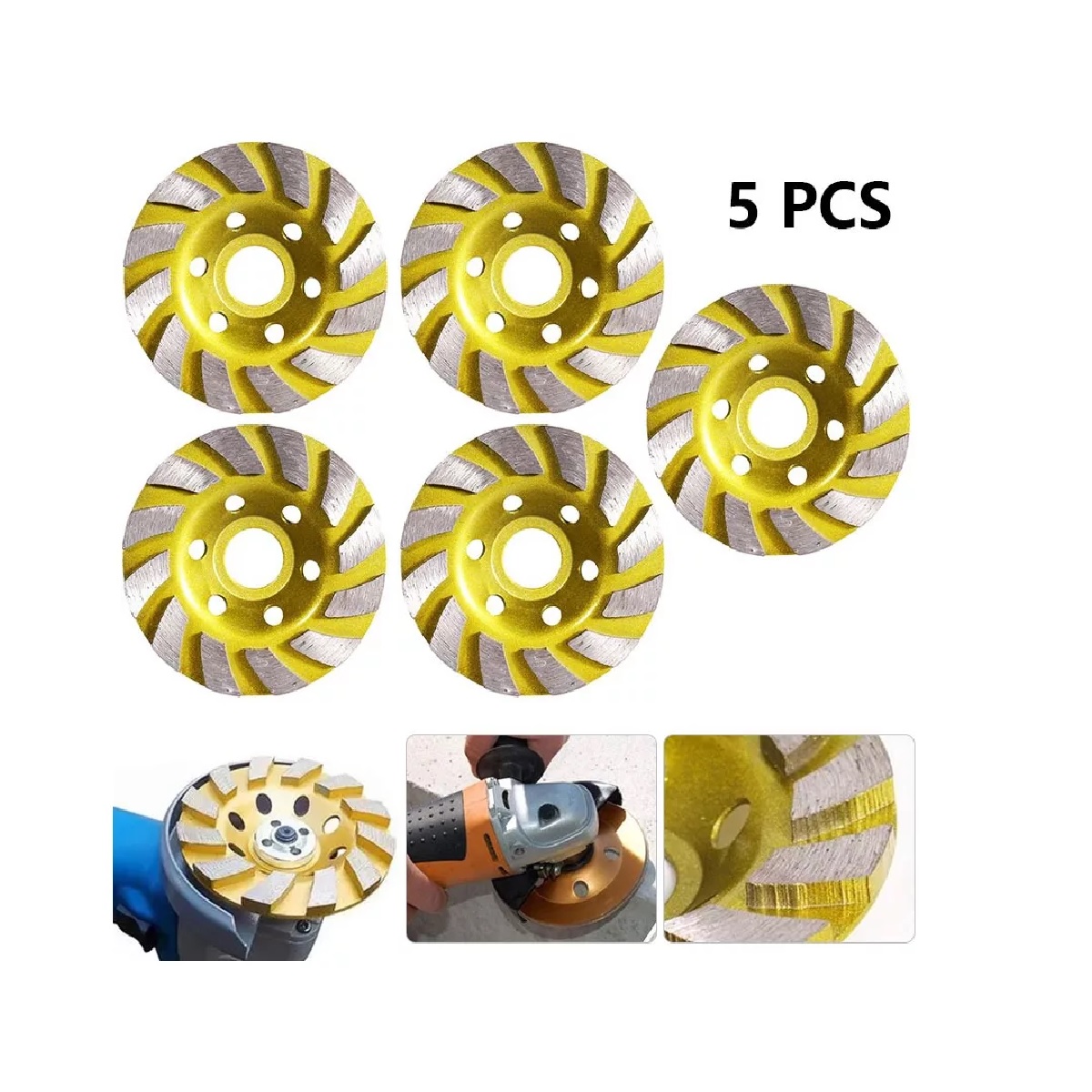 Set 5Pzas 4 Pulgadas Disco Diamante Desbaste Copa Granito, Mármol