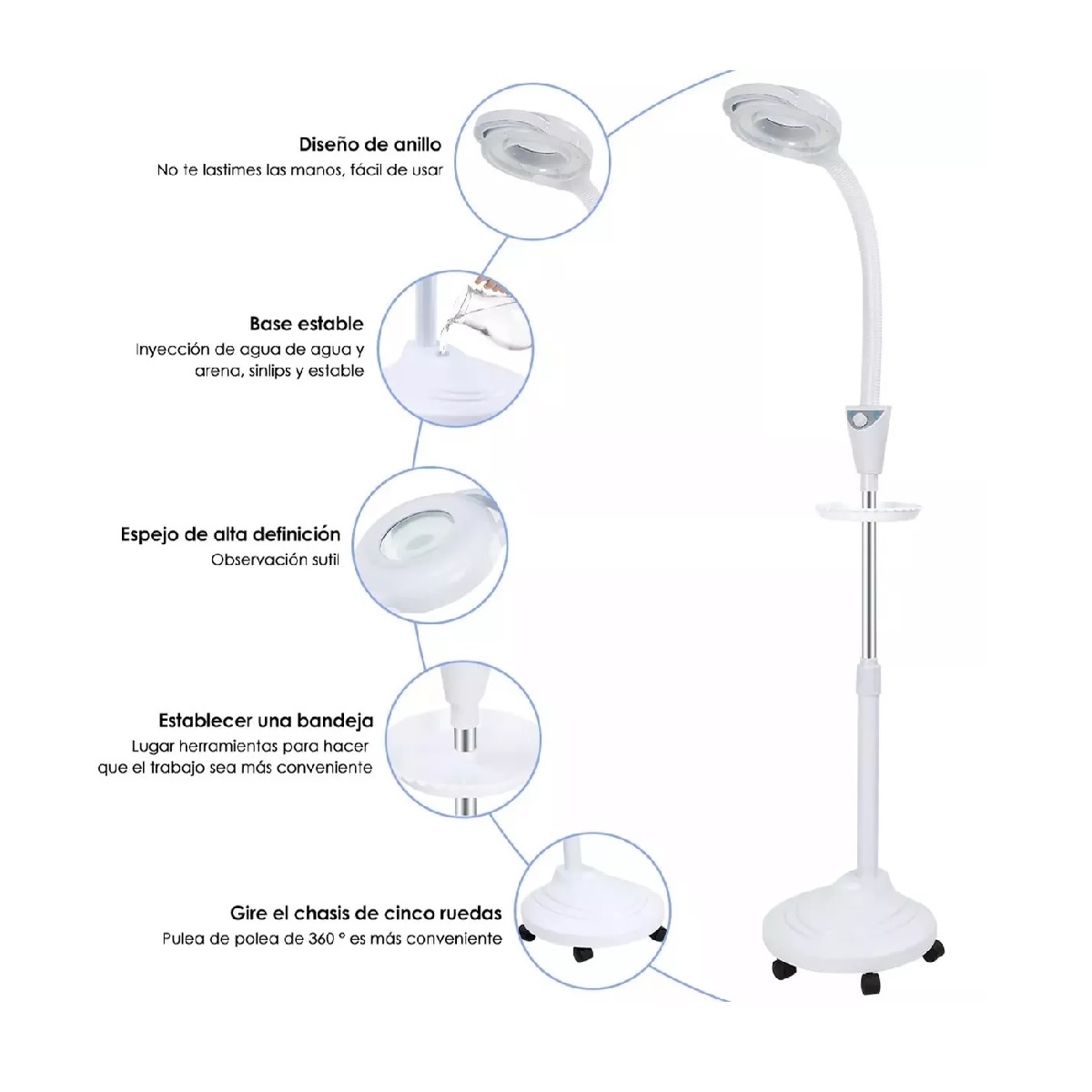 Lámpara Con Lupa 8x Mueble Estética Para Pestañas De Pie