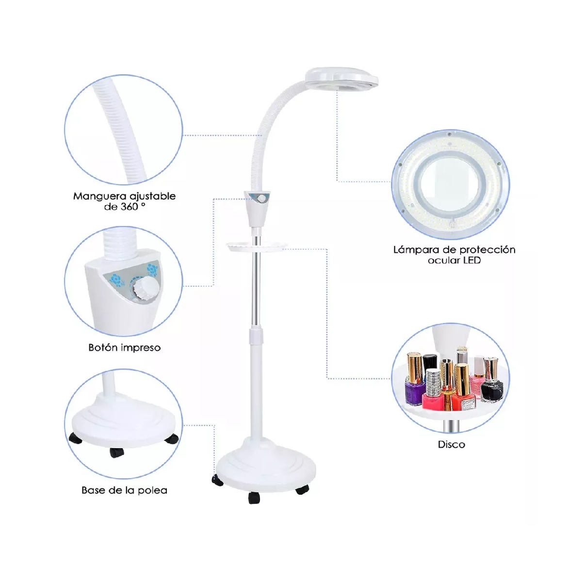Lámpara Con Lupa 8x Mueble Estética Para Pestañas De Pie