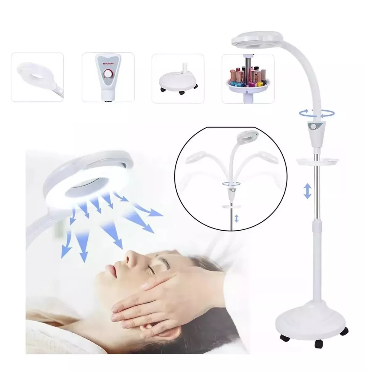 Lámpara Con Lupa 8x Mueble Estética Para Pestañas De Pie