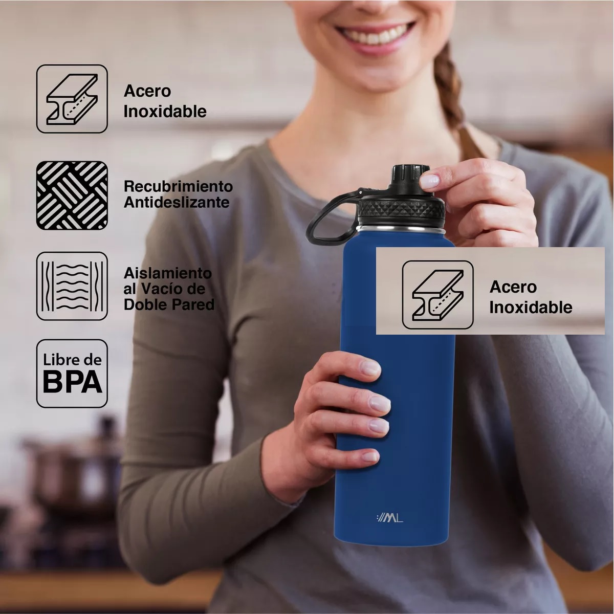 Termo Para Café Y Agua 3 Tapas 32 Oz 950 Ml Azul Marino