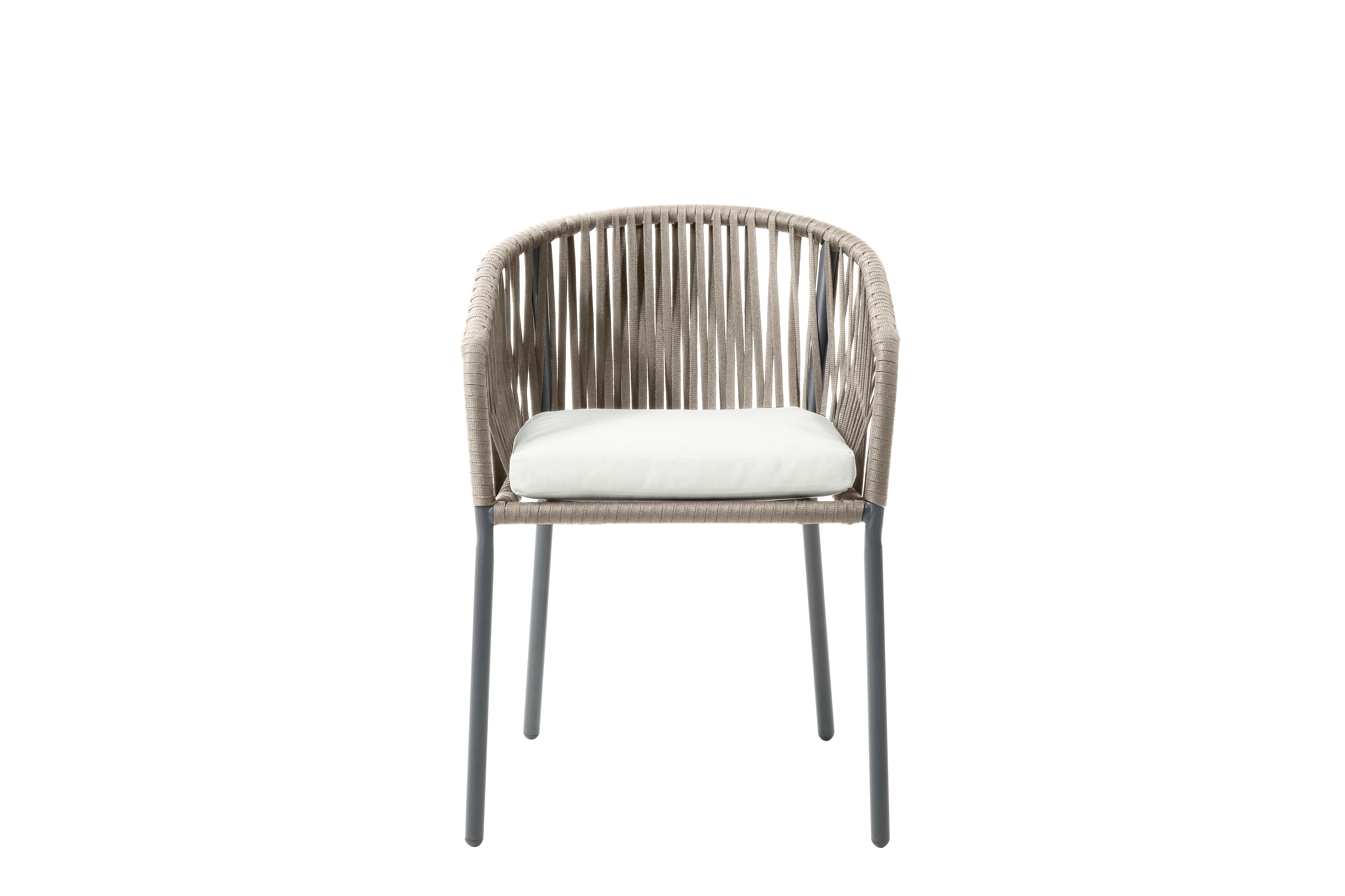 Set de 4 Sillas para Exterior Color Beige con Asiento Acolchado de Hule Espuma y Estructura de Aluminio y Cuerda Sintética