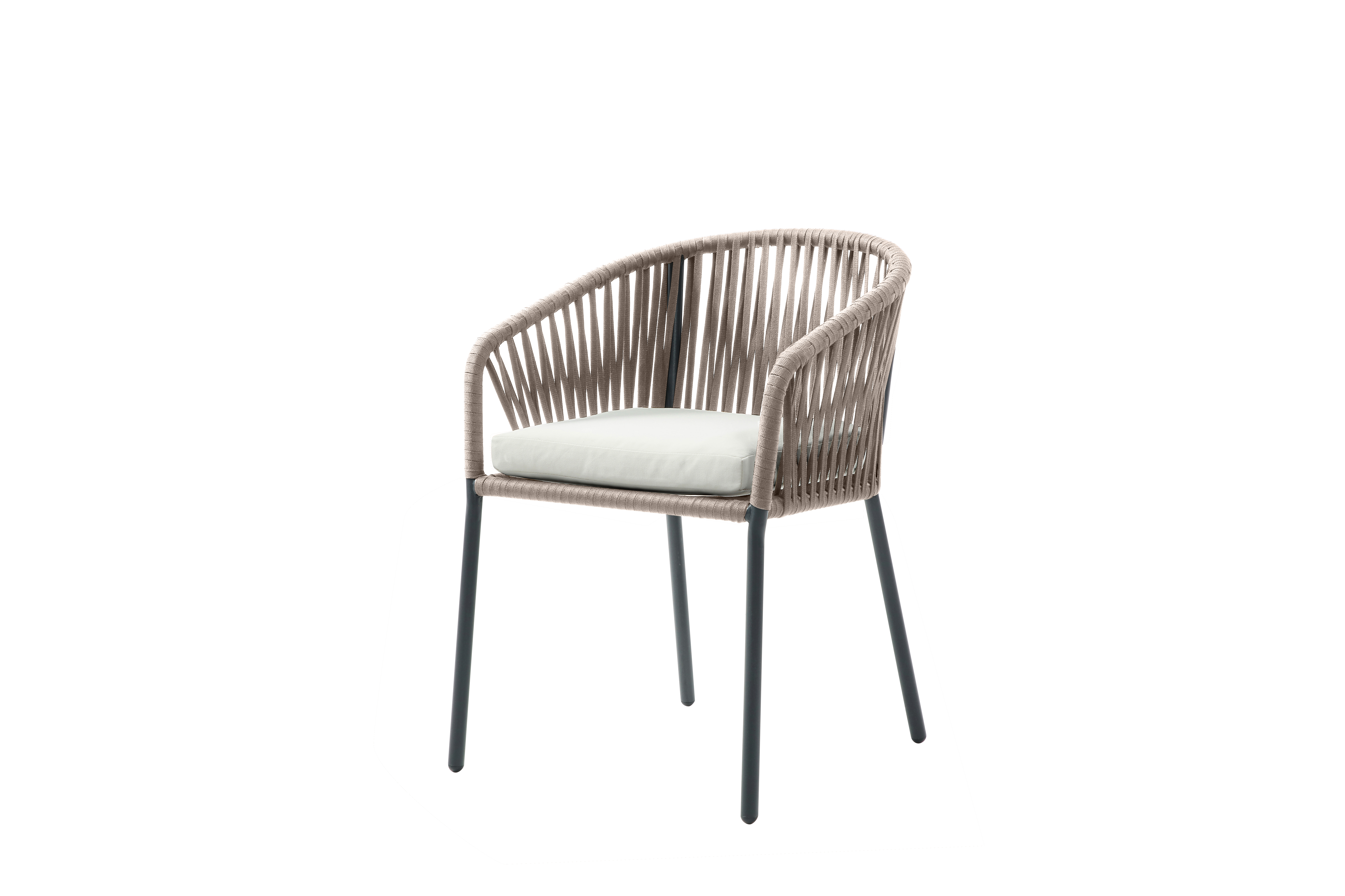 Set de 4 Sillas para Exterior Color Beige con Asiento Acolchado de Hule Espuma y Estructura de Aluminio y Cuerda Sintética