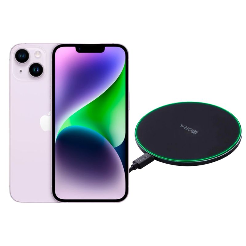 iPhone 14 128GB Morado E-SIM Reacondicionado Grado A + Cargador Genérico