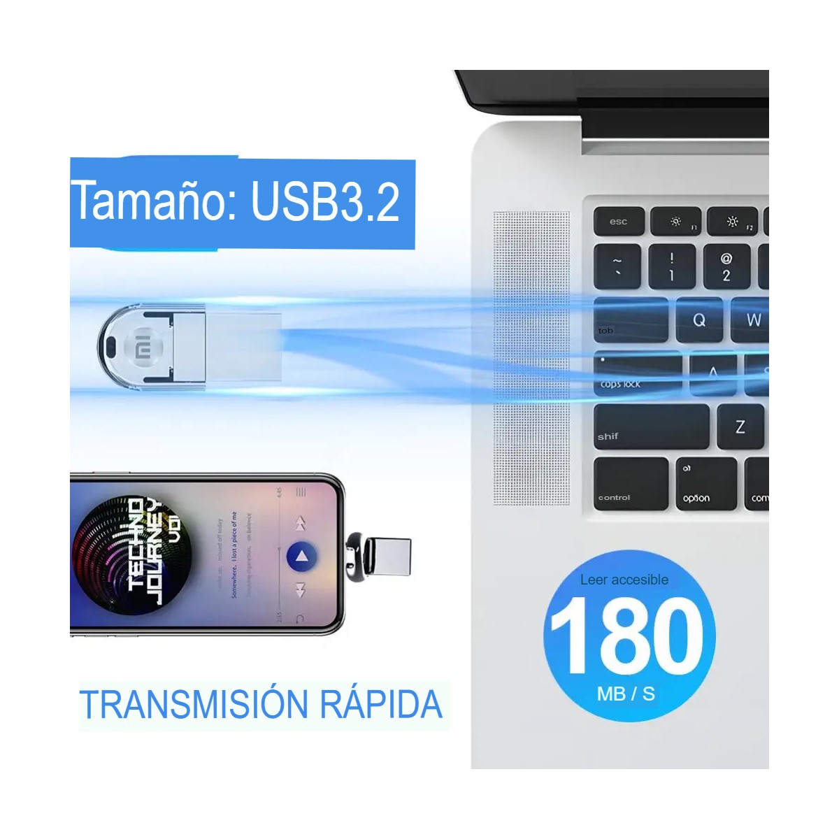 Memoria Xiaomi Pendrive 2 en 1 OTG USB-C Usb Metal 128GB Usb 3,0 Dual C datos pc cel teléfono