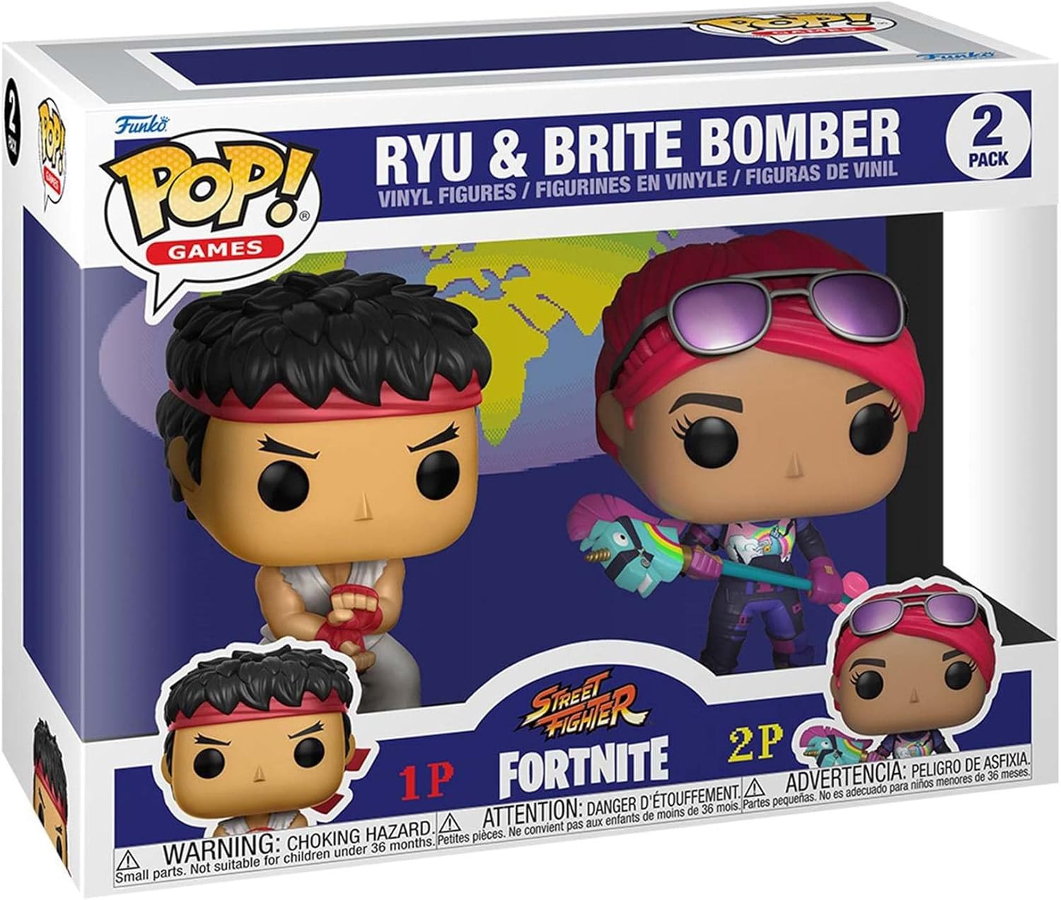 Funko Pop! Games: Fortnite - 2 Pack Ryu & Brite Bomber - Street Fighter - Figura de Vinilo Coleccionable