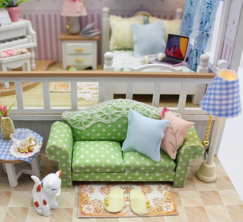 Casita De Muñeca Mini Casa De Madera Para Armar Y Accesorios 