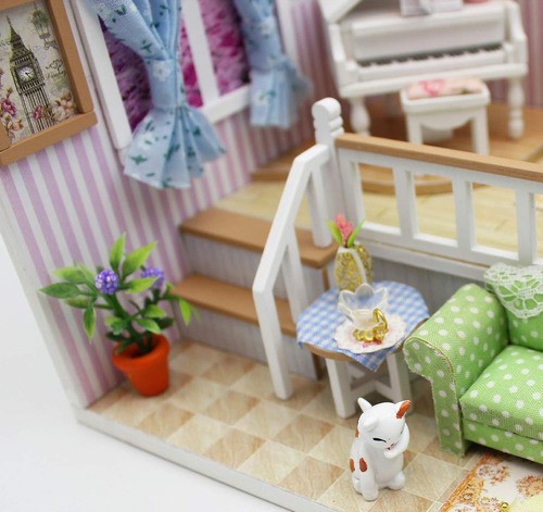 Casita De Muñeca Mini Casa De Madera Para Armar Y Accesorios 