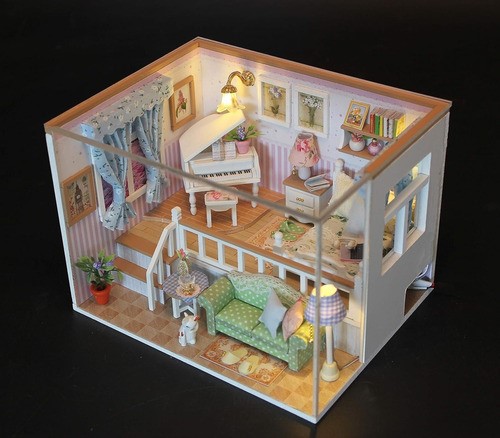 Casita De Muñeca Mini Casa De Madera Para Armar Y Accesorios 