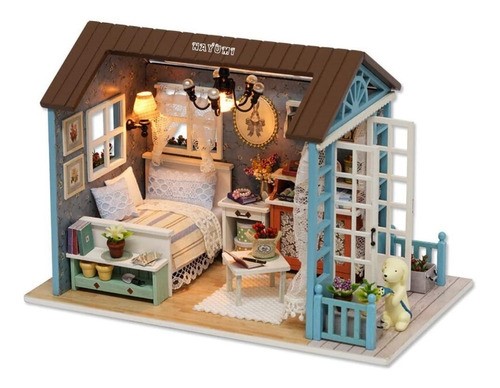 Casita Para Muñecas Casa Diy Con Muebles Led Miniatura Perro